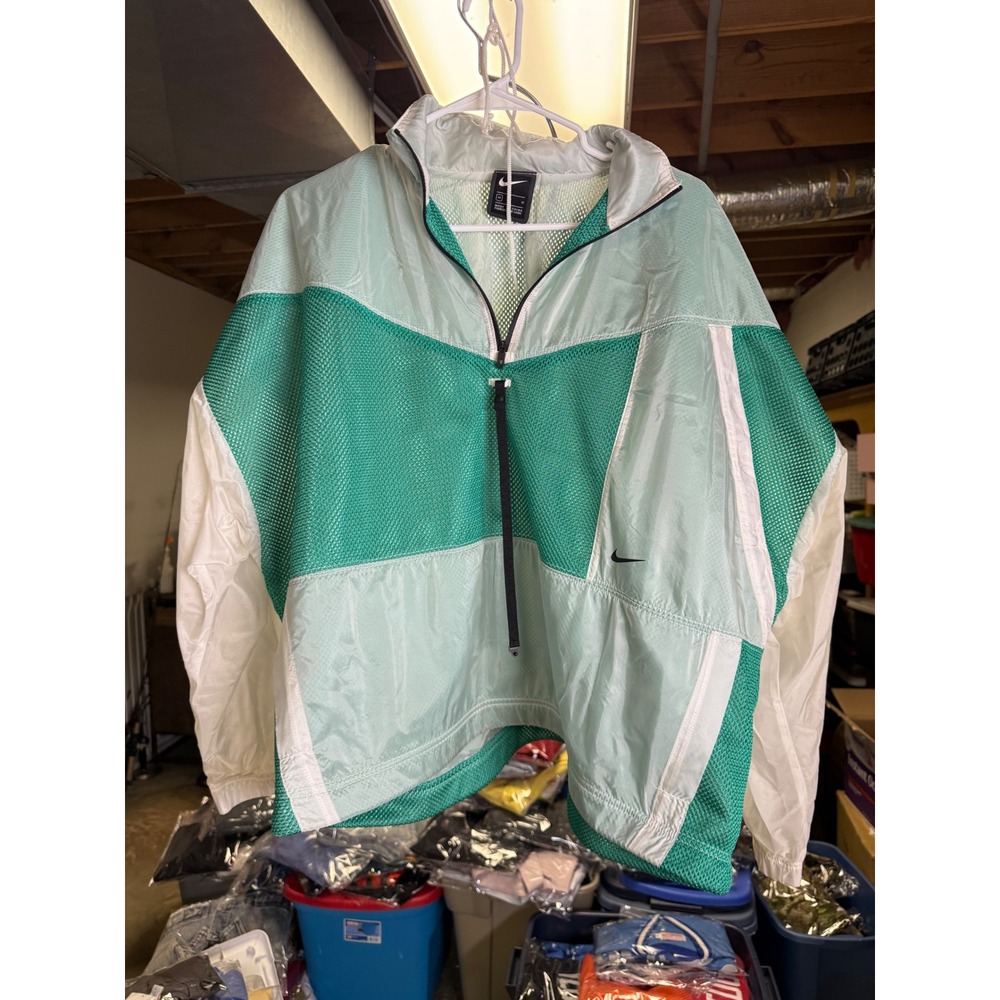 Nike Mens Quarter Zip Windbreaker Jacket Mint Green Teal Colorblock Mesh Size M